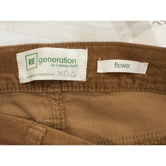RE Generation Pants High Rise Flare Corduroy Camel Flower Fray Ends 7/28 - Picture 3 of 4